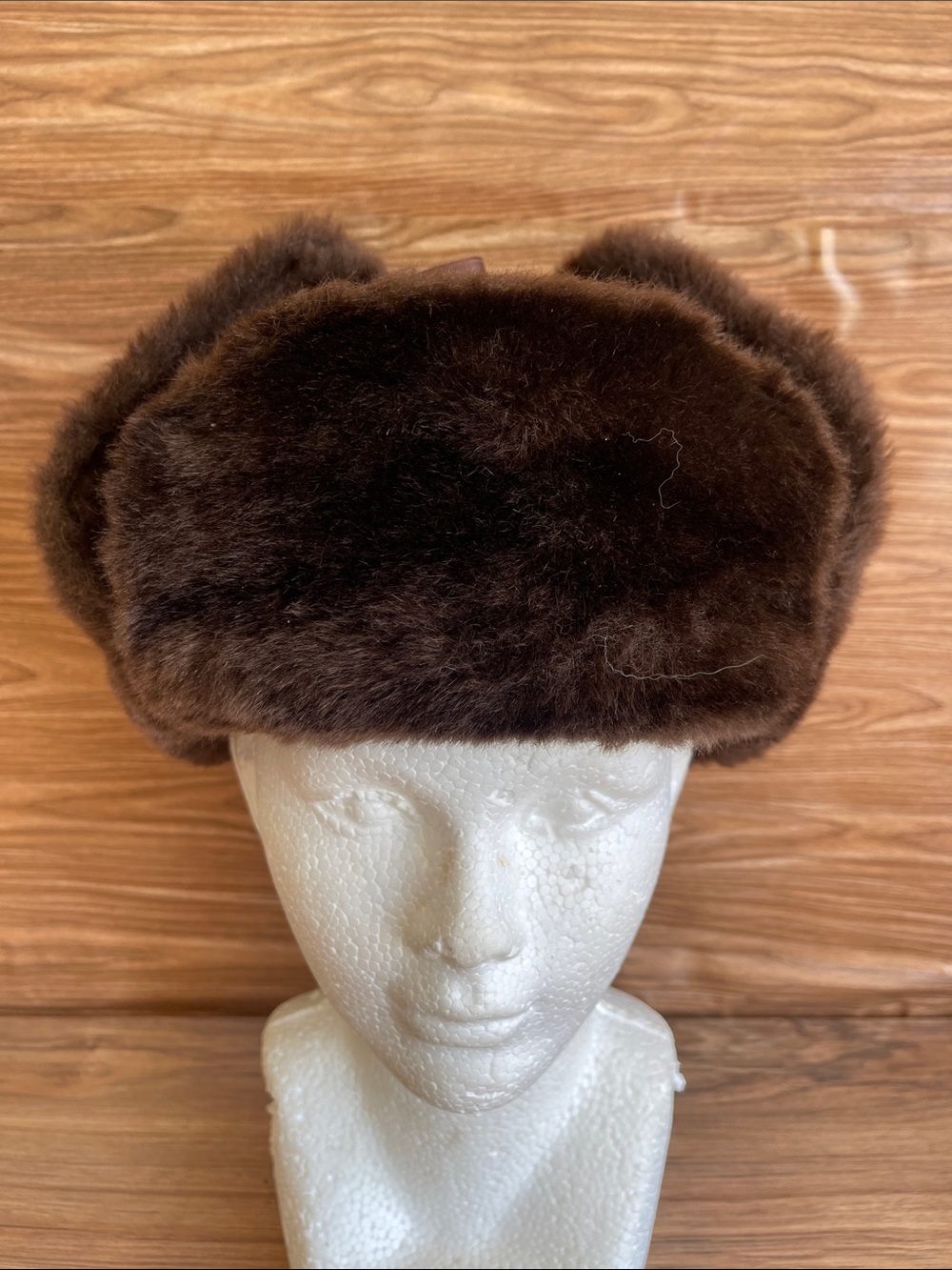 Vintage Men’s Genuine Fur Ushanka Russian Winter Hat Dark Brown Ear Flap Warm